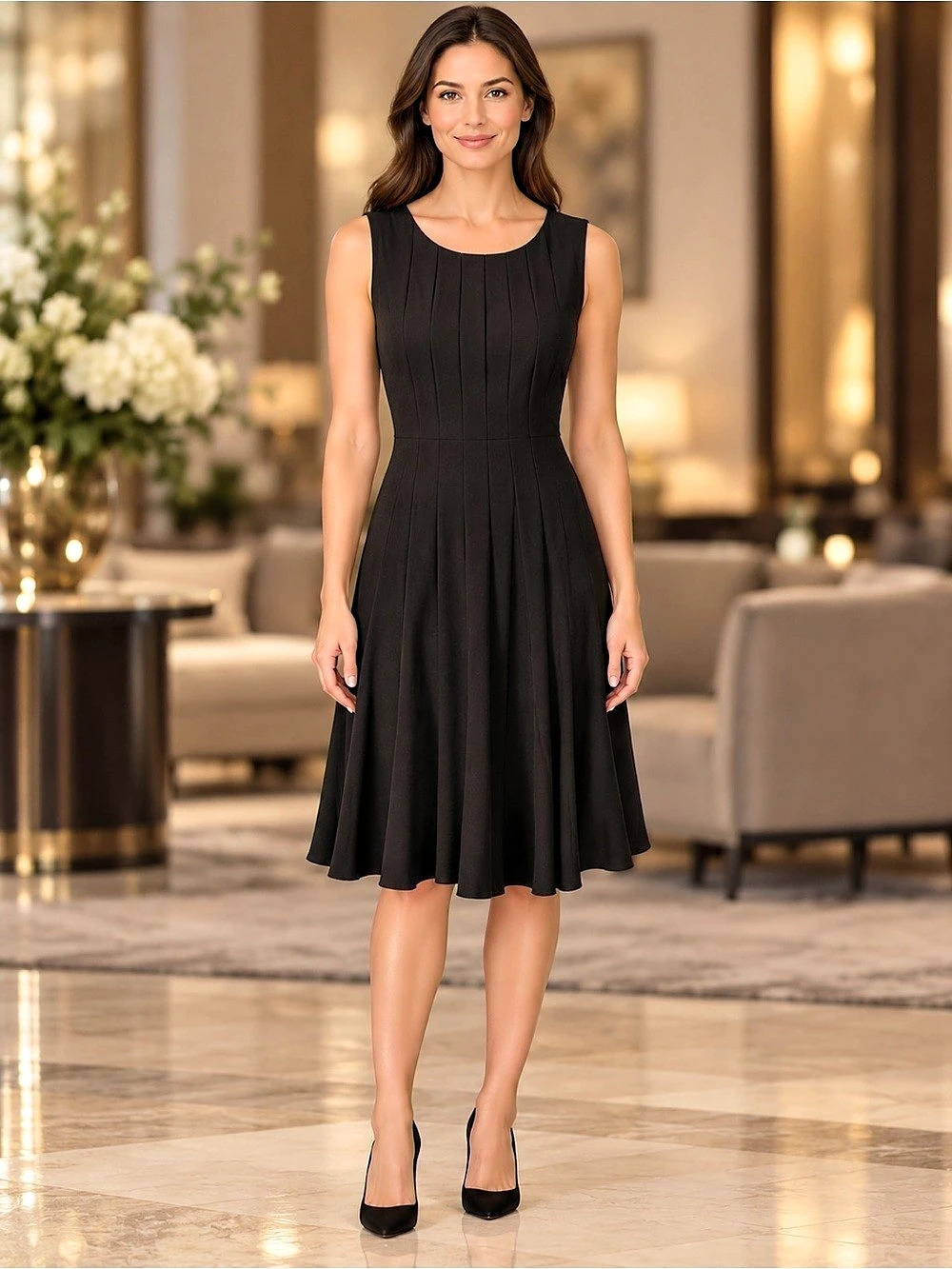Calvin Klein Black Pleated Midi Dress Size Large